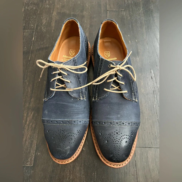 SOLD: Men’s Leather Allen Edmonds Bainbridge Navy Blue Cap Toe Oxfords Mens 7 E - Picture 1 of 9